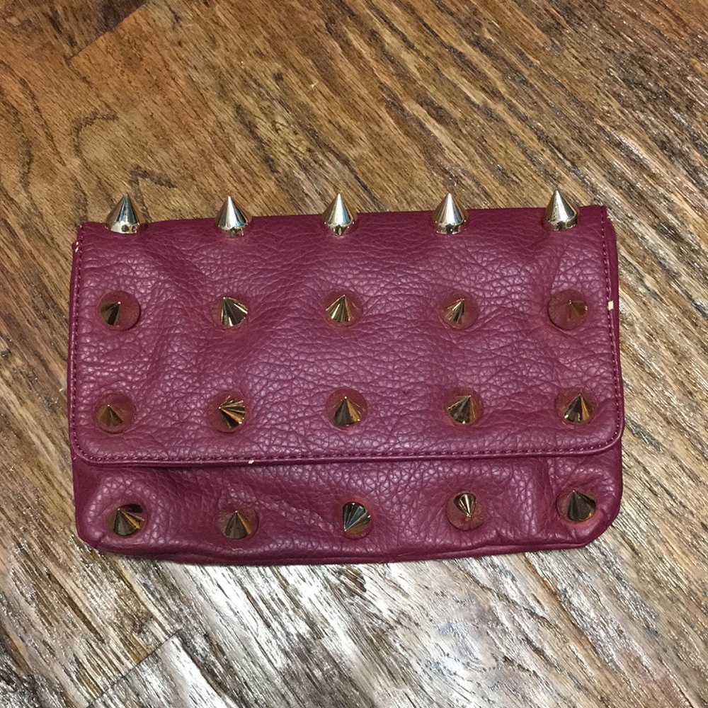 Berry Gold Spiked Leather Clutch